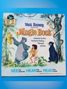 WALT DISNEY’S THE JUNGLE BOOK VTG 1968 DISNEYLAND VINYL RECORD & READ ALONG BOOK